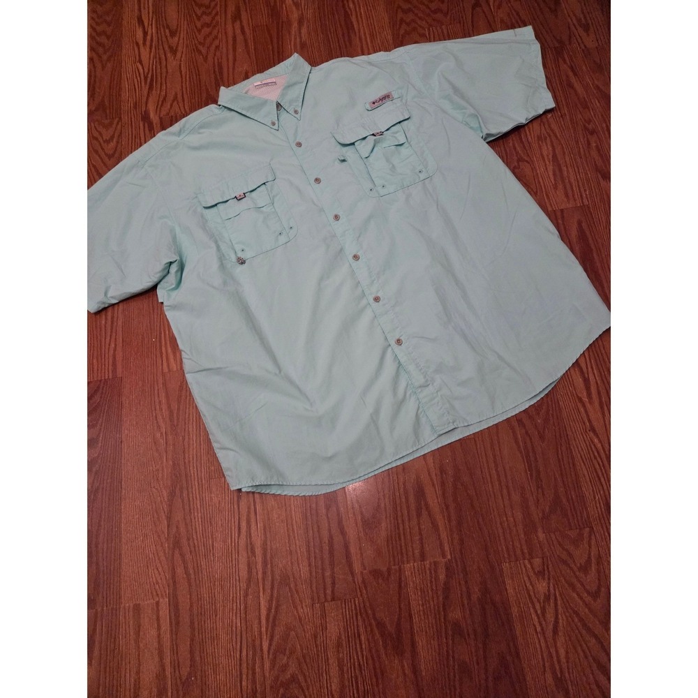 Columbia PFG Fishing Shirt Men's 3XT‎ Tall Light Aqua Short Sleeve Vented